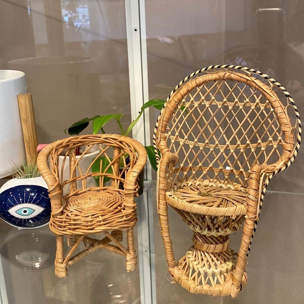 vintage wicker rattan peacock doll chair